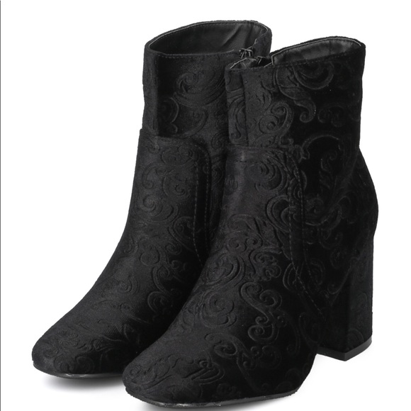 Velour Embellished Velvet Block Heel ankle Bootie - Picture 1 of 5